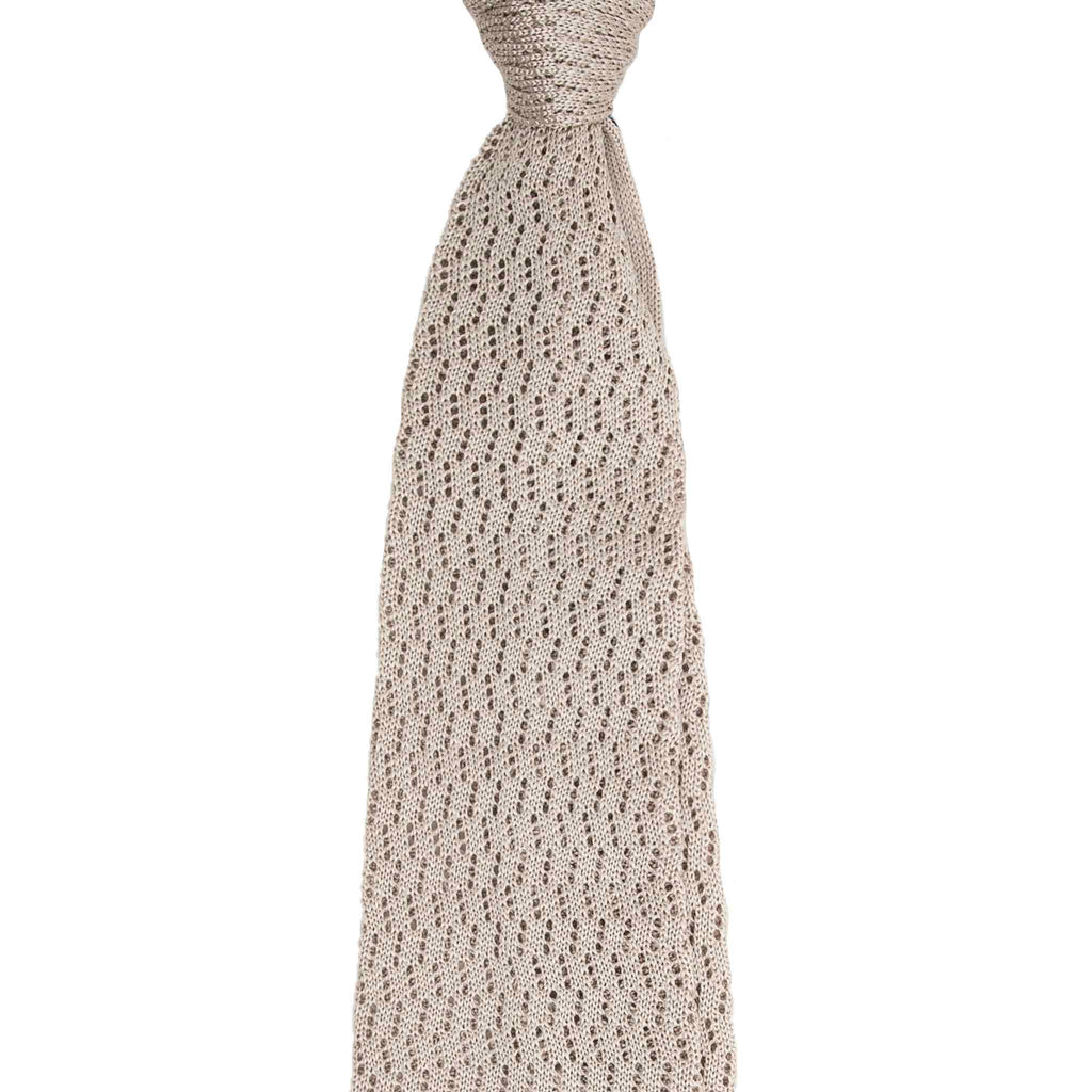 Sand Zig Zag V Point Knitted Silk Tie Serà Fine Silk
