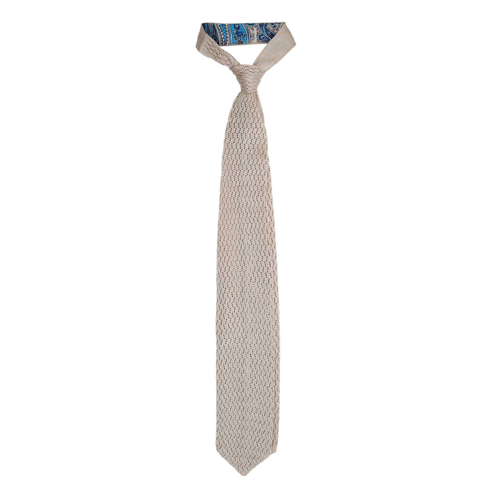 Sand Zig Zag V Point Knitted Silk Tie Serà Fine Silk