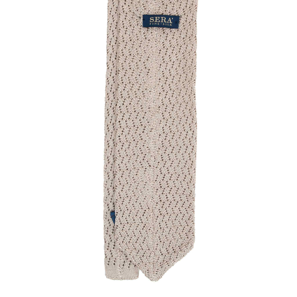 Sand Zig Zag V Point Knitted Silk Tie Serà Fine Silk
