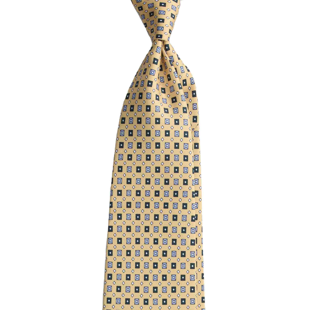 Yellow Silk Tie with Light Blue and Green Square Patern Serà Fine Silk