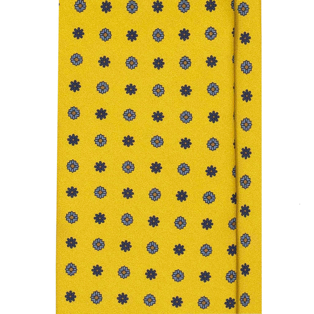 Gold Yellow Silk Tie with Navy Small Flowers Serà Fine Silk