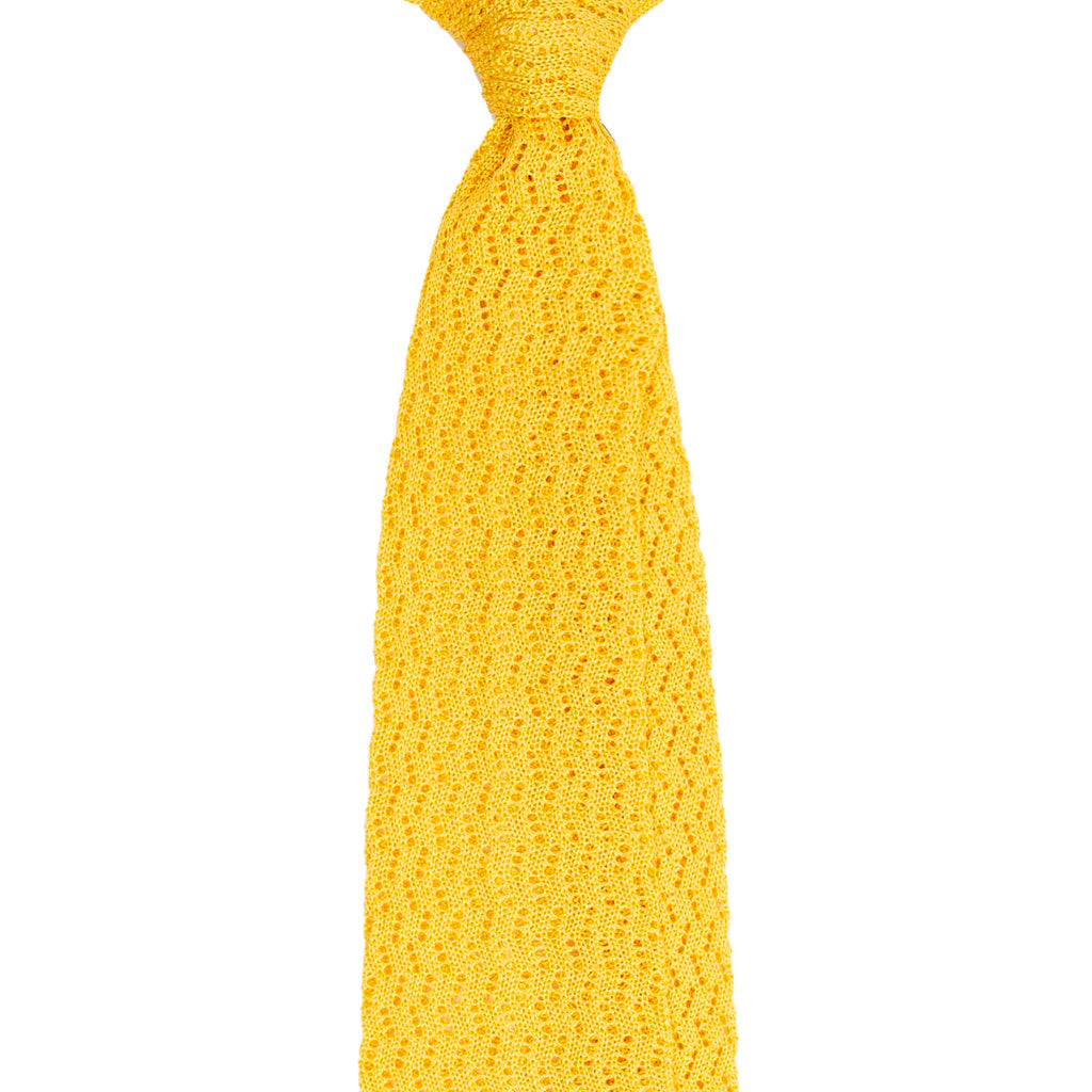 Yellow Zig Zag V Point Knitted Silk Tie Serà Fine Silk