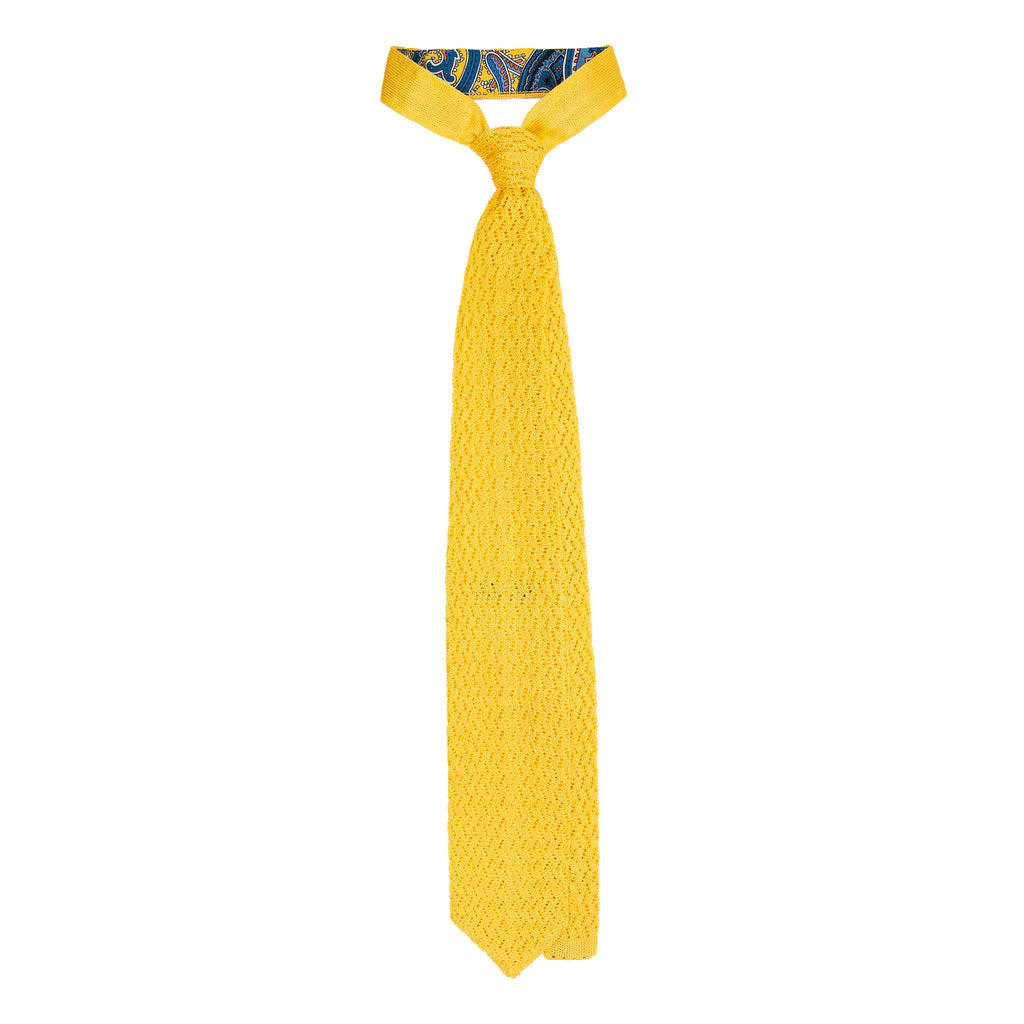 Yellow Zig Zag V Point Knitted Silk Tie Serà Fine Silk