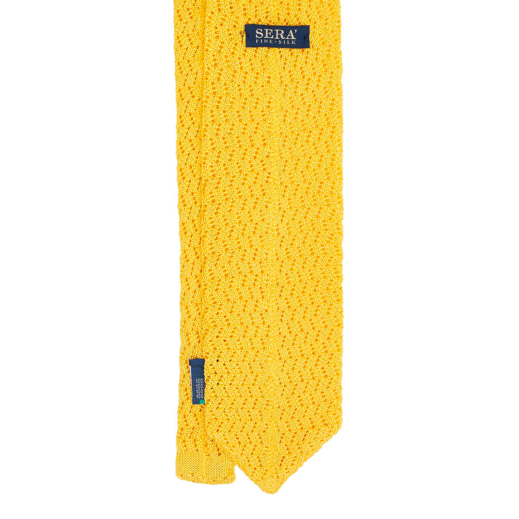 Yellow Zig Zag V Point Knitted Silk Tie Serà Fine Silk