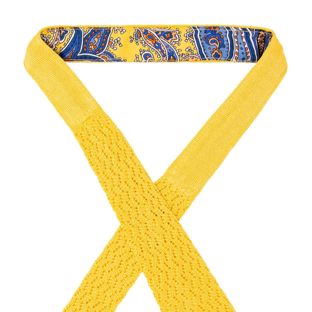 Yellow Zig Zag V Point Knitted Silk Tie Serà Fine Silk