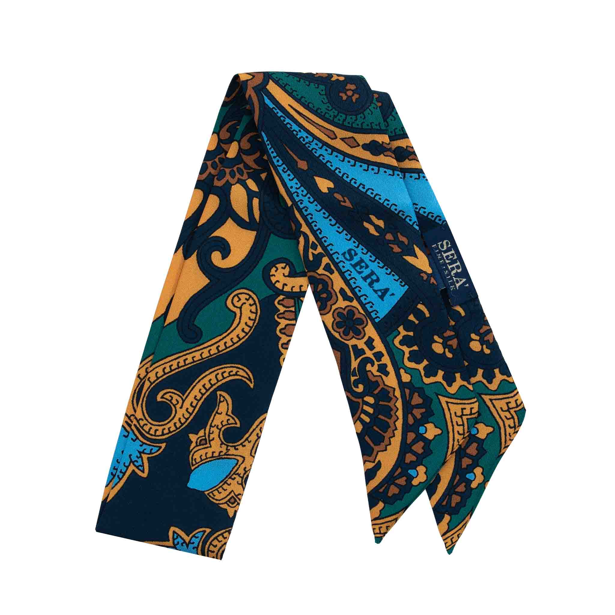 Silk Blue and Gold Scarf