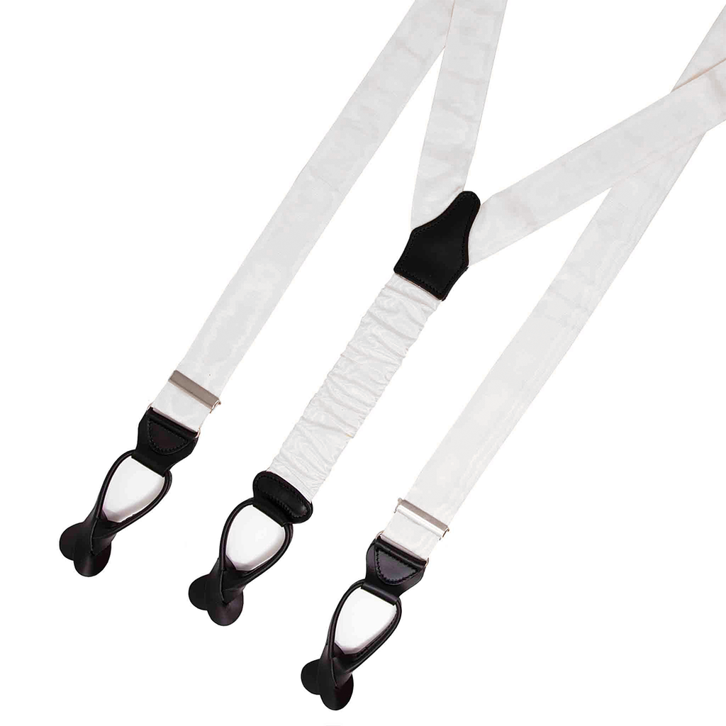 white moire silk button only suspender