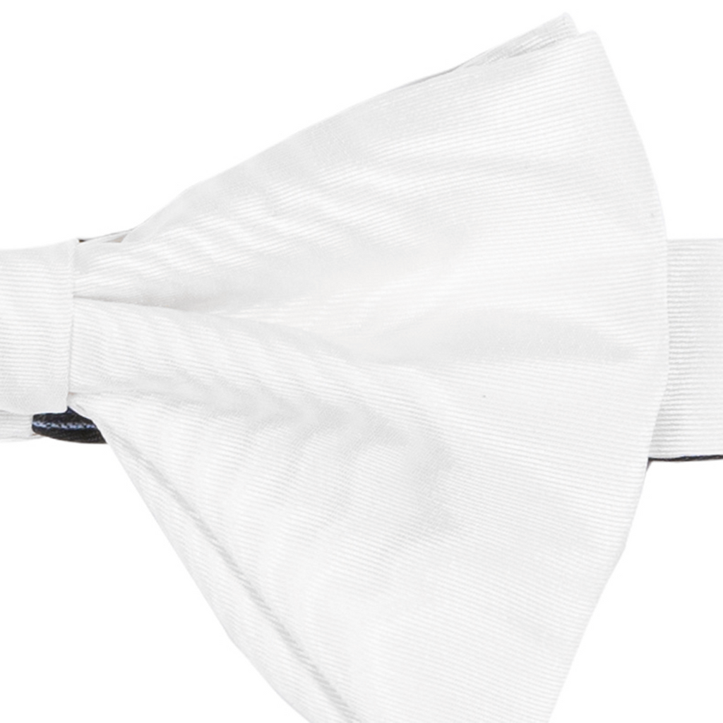 white moire silk pre tied butterfly bow tie