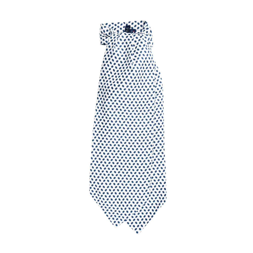 White Silk Ascot with Navy Rombs Pattern Serà Fine Silk