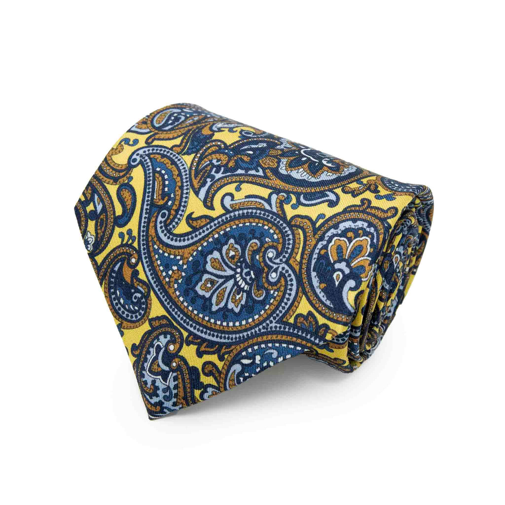 Yellow and Blue Big Paisley Silk Tie Serà Fine Silk