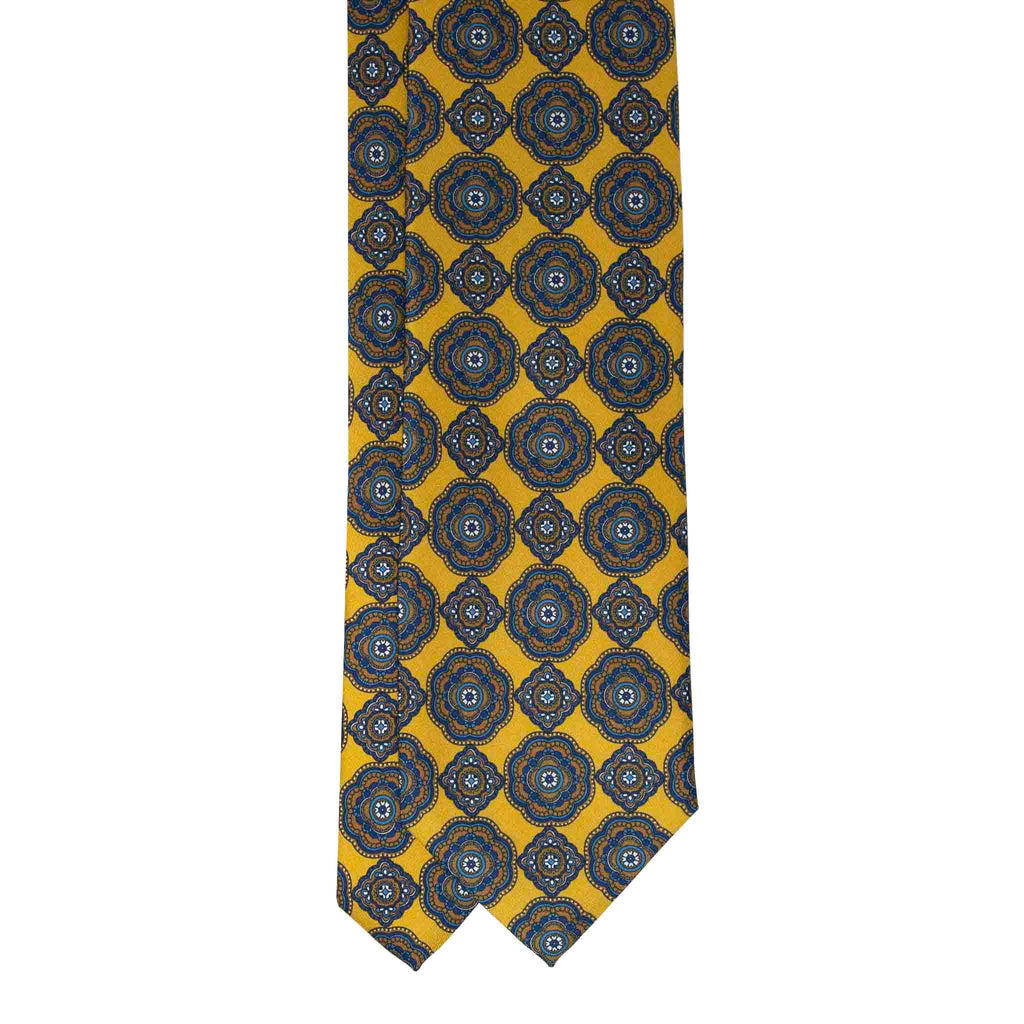 Yellow and Blue Medallions Silk Tie Serà Fine Silk
