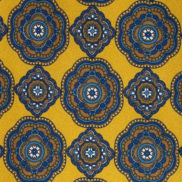 Yellow and Blue Medallions Silk Tie Serà Fine Silk