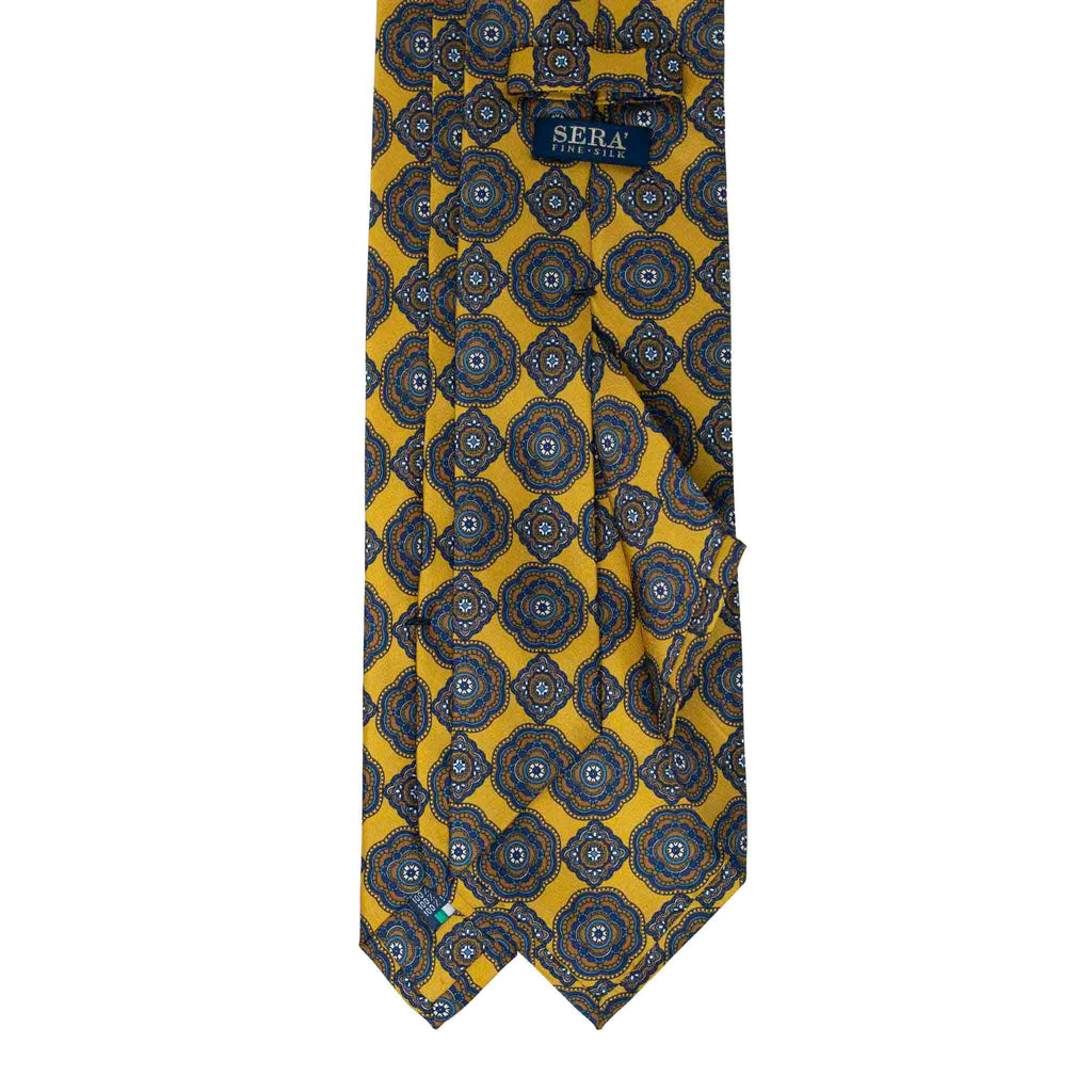 Yellow and Blue Medallions Silk Tie Serà Fine Silk