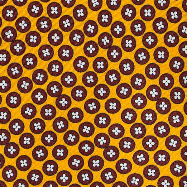 Yellow with Burgundy Circles Pattern Silk Tie Serà Fine Silk
