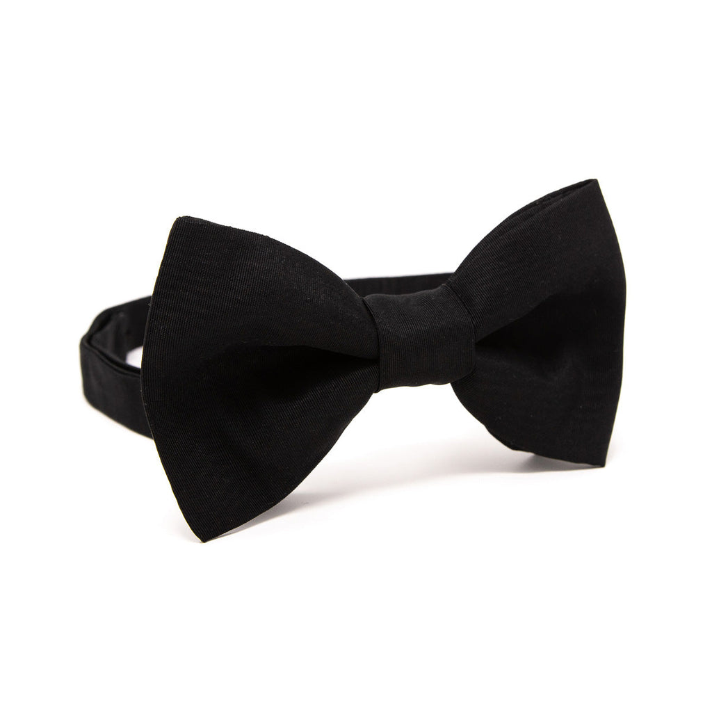 Black Pre-Tied Silk Moire Bow Tie - serafinesilk