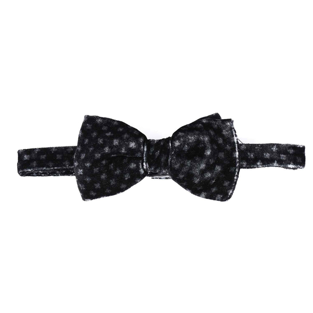 Black Pre-Tied Velvet Printed Bow Tie - serafinesilk