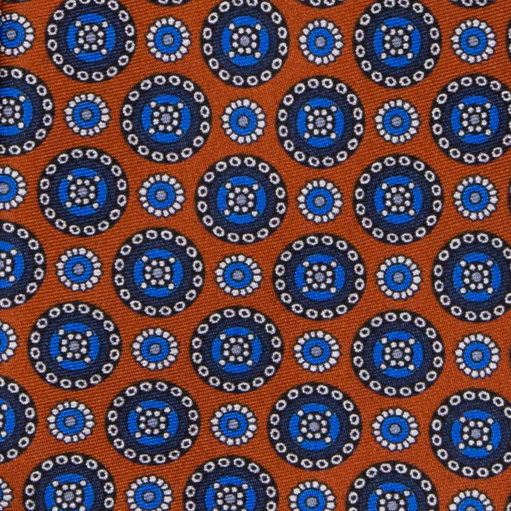 Orange with Blue Round Pattern Silk Ascot Serà Fine Silk