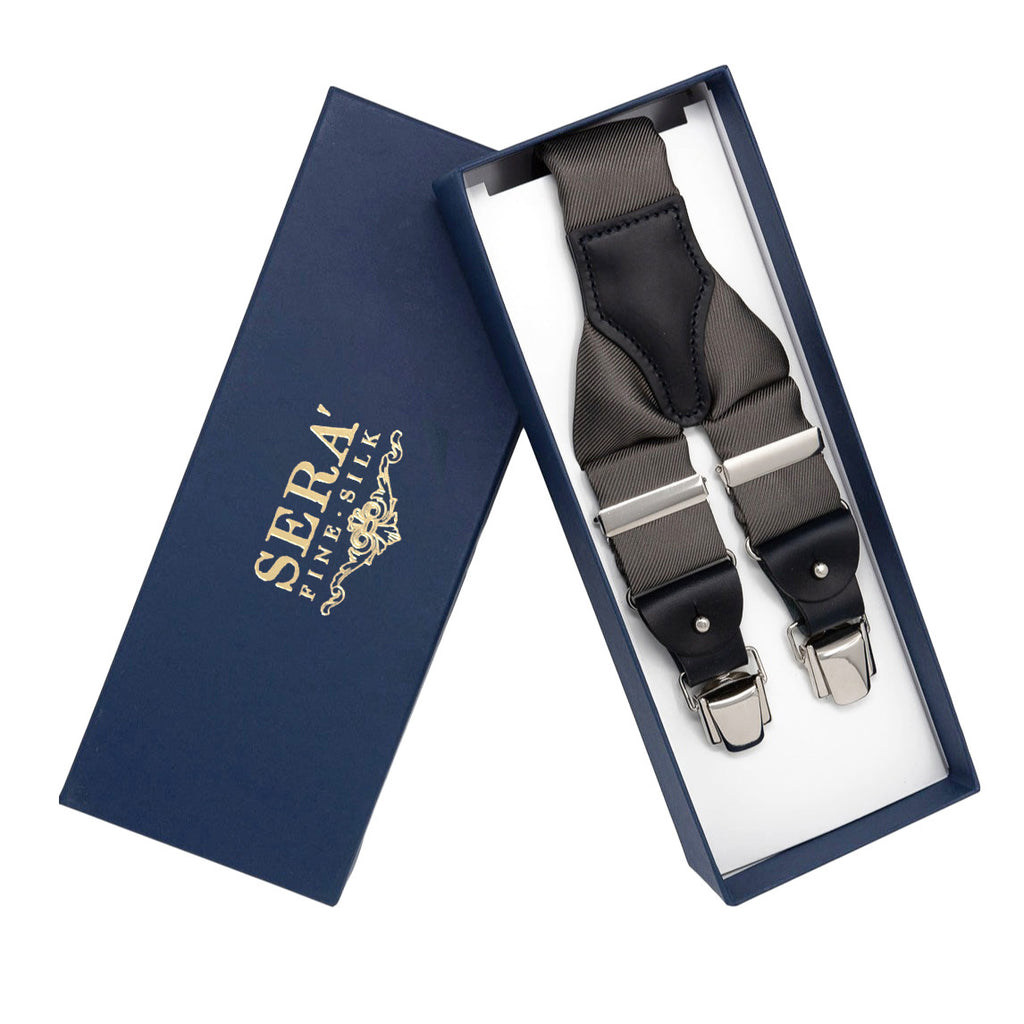 Dark Grey Silk Suspenders Serà Fine Silk