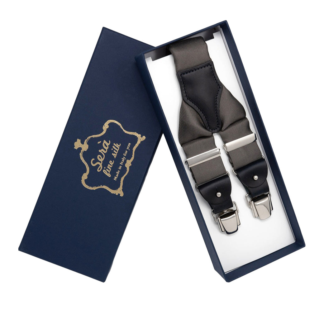Dark Grey Silk Suspenders Serà Fine Silk