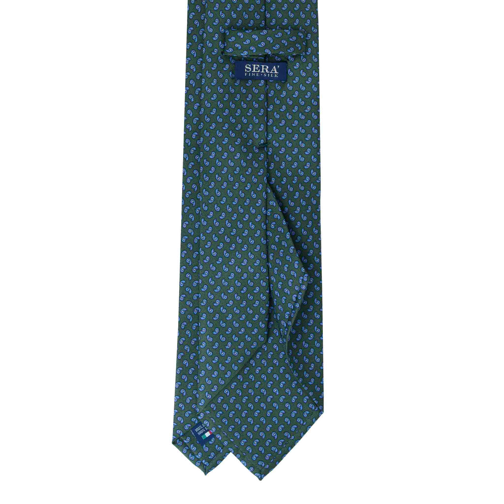 Green Silk Tie with Light Blue Paisley Serà Fine Silk