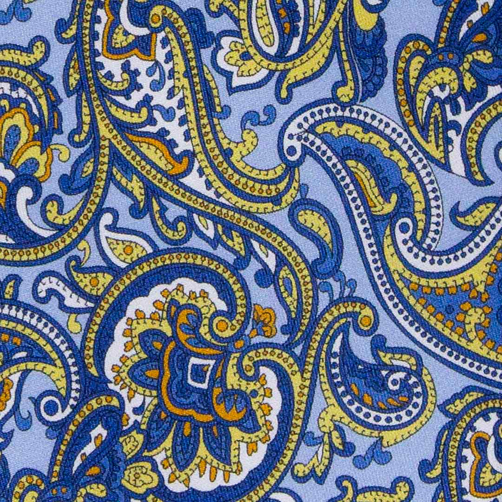 Light Blue and Yellow Big Paisley Silk Tie Serà Fine Silk