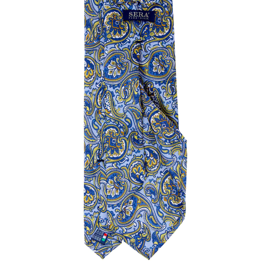 Light Blue and Yellow Big Paisley Silk Tie Serà Fine Silk