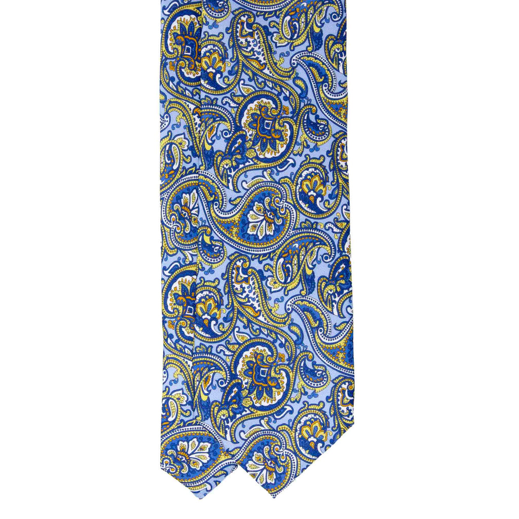 Light Blue and Yellow Big Paisley Silk Tie Serà Fine Silk