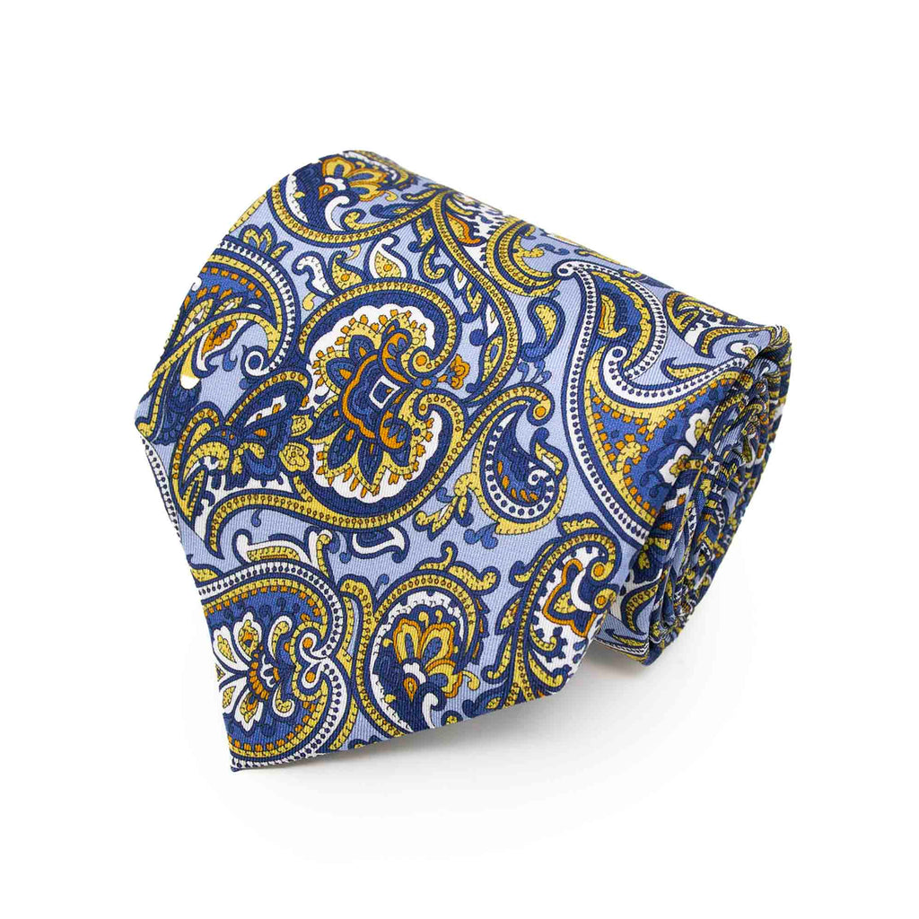 Light Blue and Yellow Big Paisley Silk Tie Serà Fine Silk