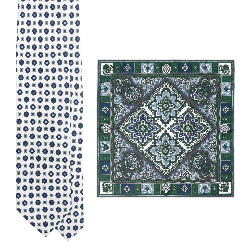 White Silk Tie and Tosca Pocket Square Set Serà Fine Silk