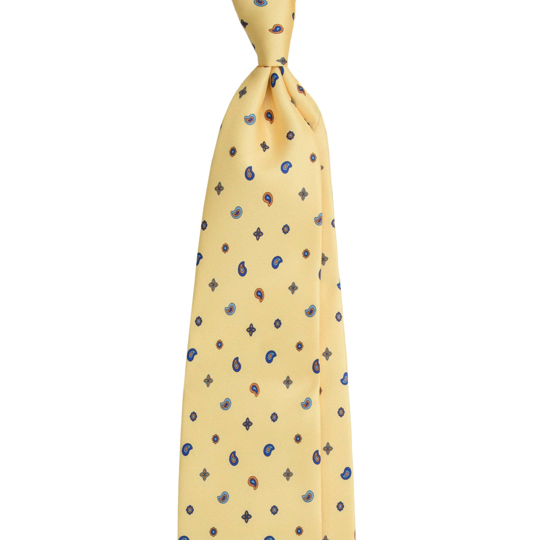 Yellow Italian Tie Orange Paisley Pattern