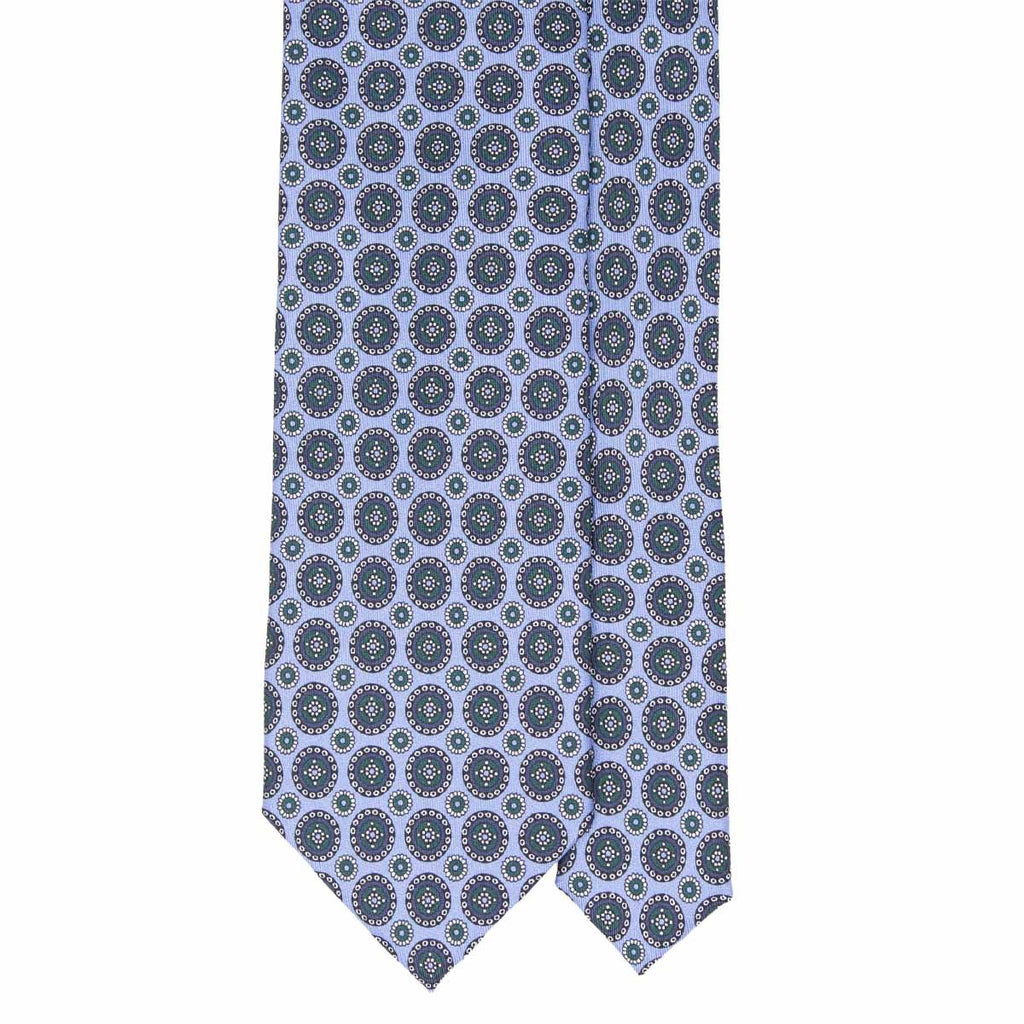 light blue with green round pattern silk tie - serà fine silk