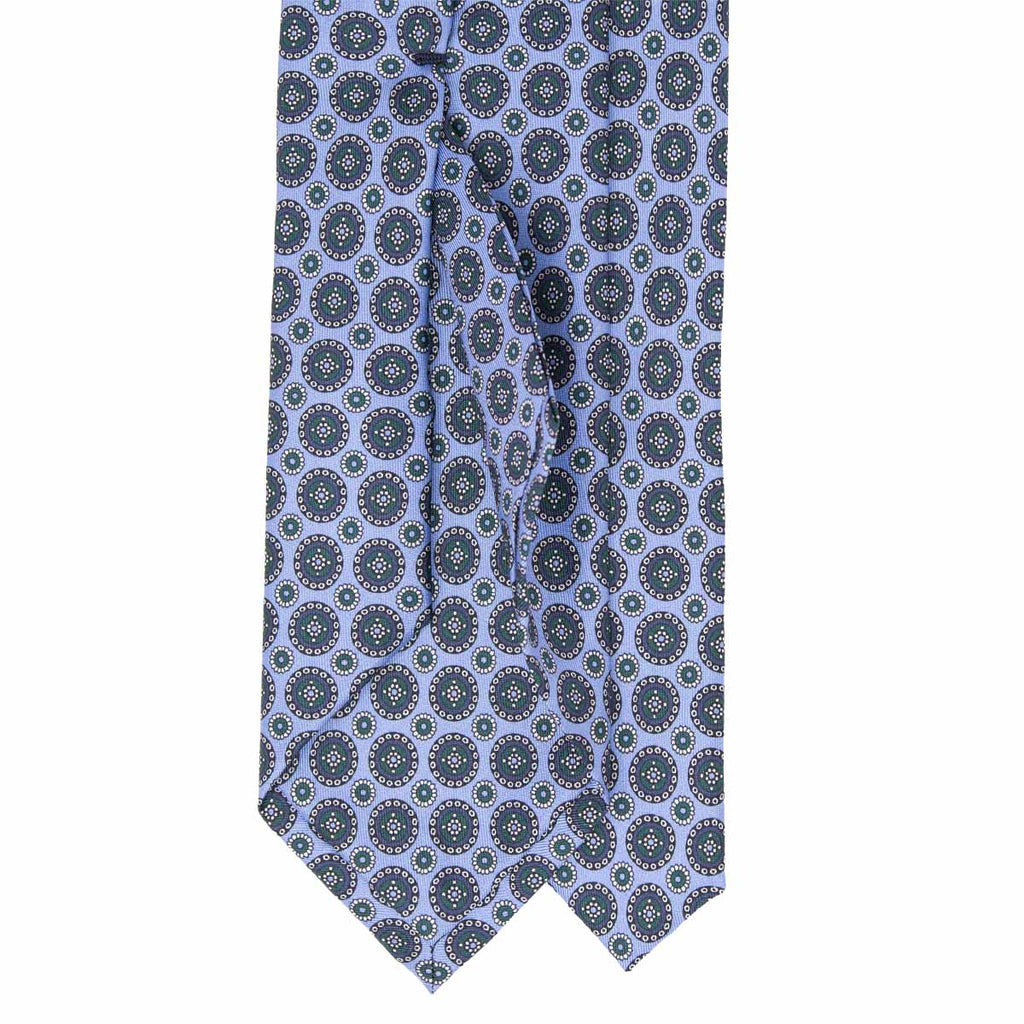 light blue with green round pattern silk tie - serà fine silk