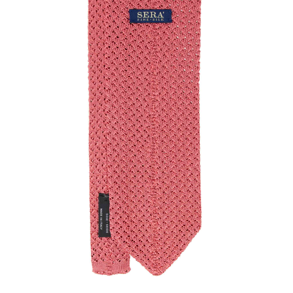 Coral Pink Hazelnut V Point Knitted Tie Serà Fine Silk