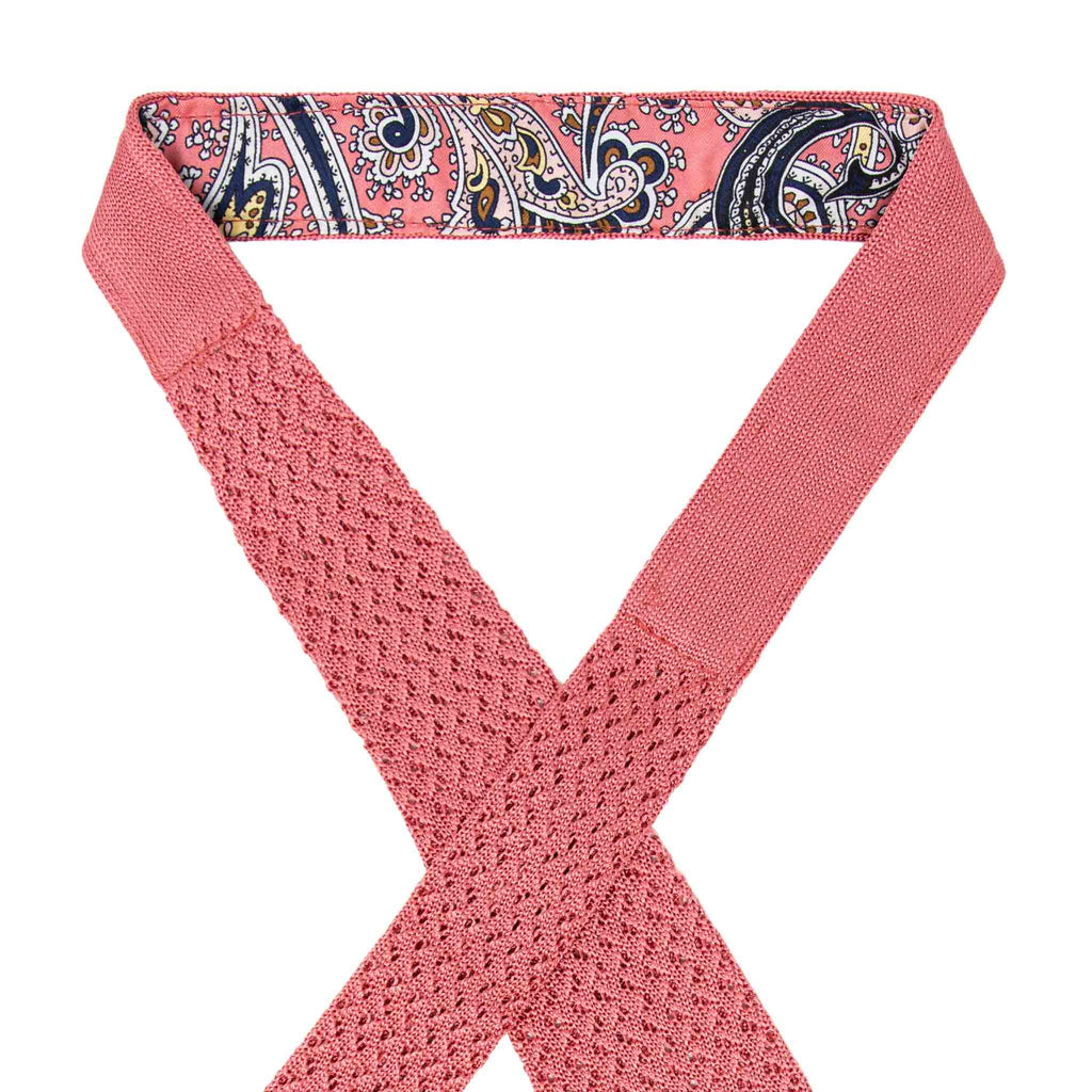 Coral Pink Hazelnut V Point Knitted Tie Serà Fine Silk