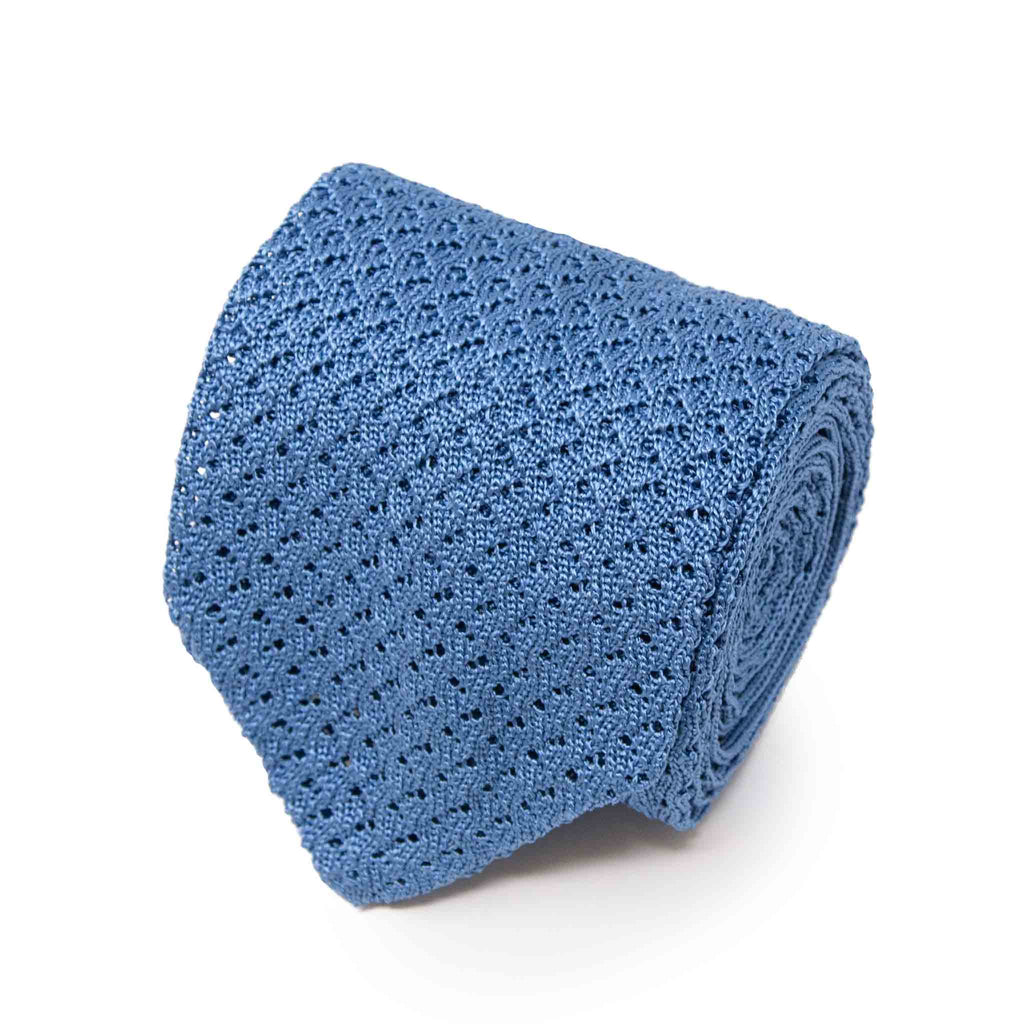 Sky Blue Hazelnut V Point Knitted Tie Serà Fine Silk