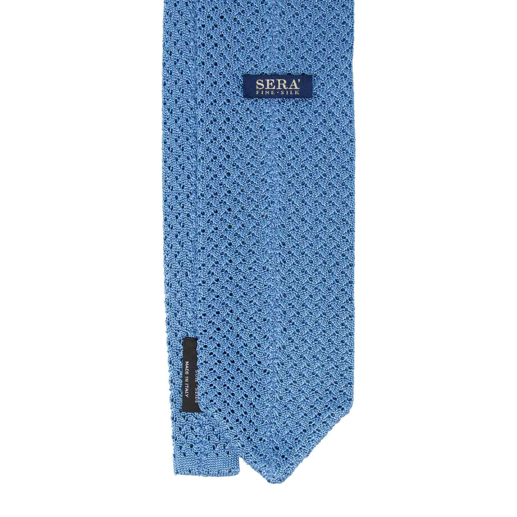 Sky Blue Hazelnut V Point Knitted Tie Serà Fine Silk