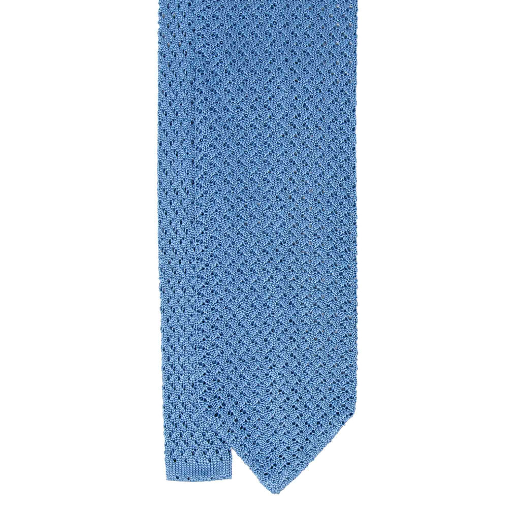 Sky Blue Hazelnut V Point Knitted Tie Serà Fine Silk