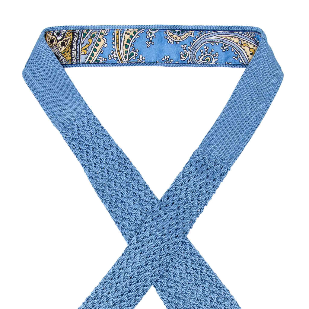 Sky Blue Hazelnut V Point Knitted Tie Serà Fine Silk