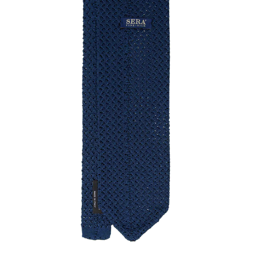 Navy Blue Hazelnut V Point Knitted Tie Serà Fine Silk