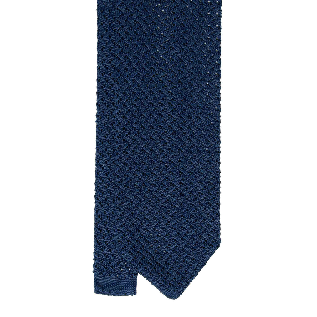 Navy Blue Hazelnut V Point Knitted Tie Serà Fine Silk