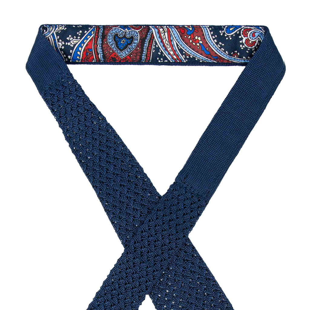 Navy Blue Hazelnut V Point Knitted Tie Serà Fine Silk