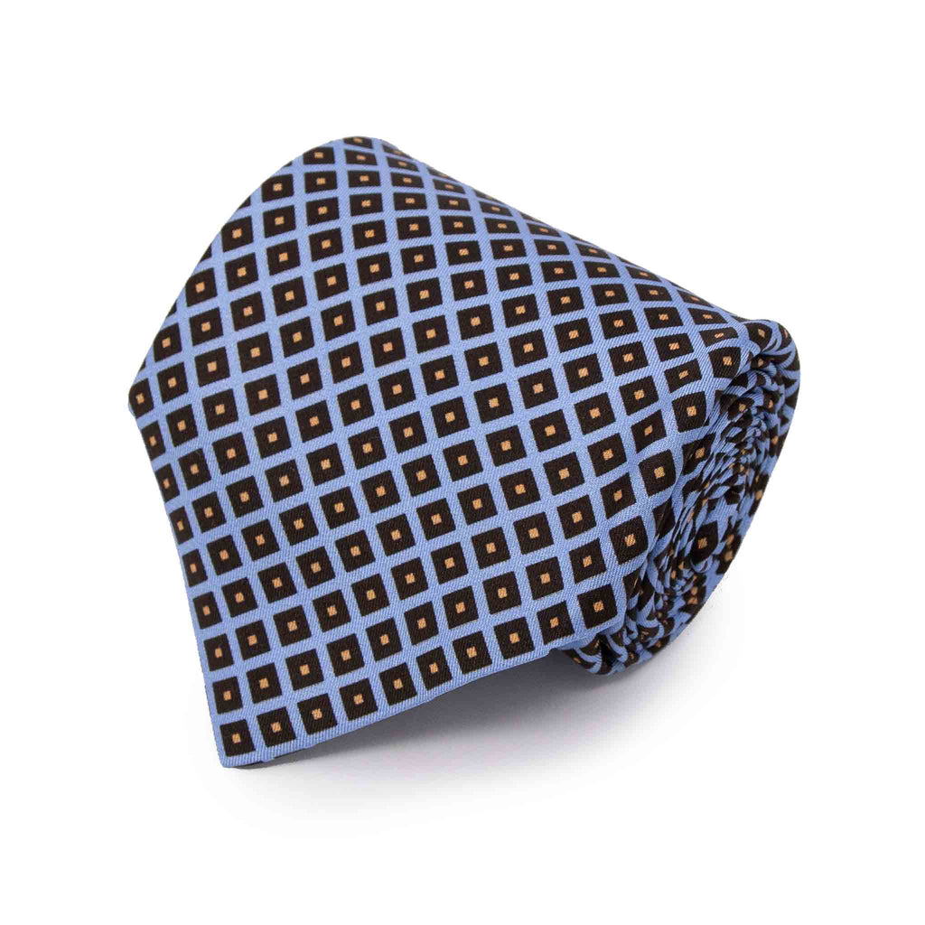 light blue squares patterned silk tie - serà fine silk