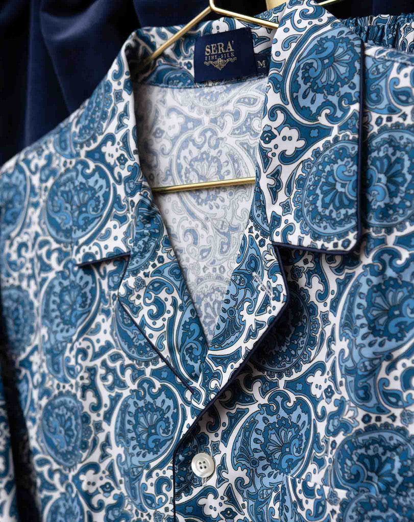 sera fine silk - blue and white pattern cotton pajama