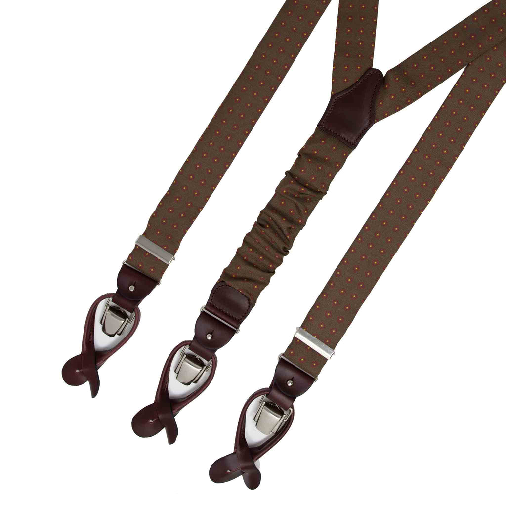 sera fine silk - brown square patterns silk suspenders