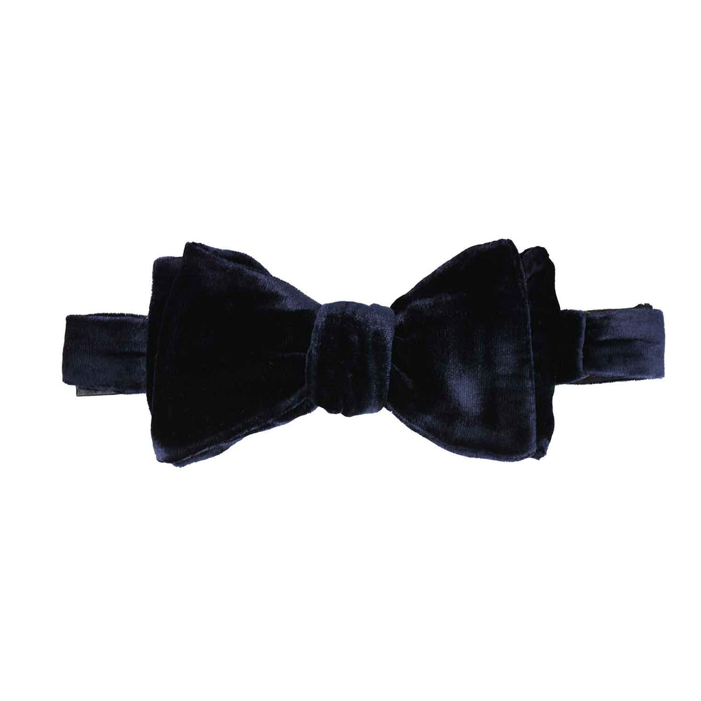 Navy Blue Self-Tie Silk Velvet Bow Tie - sera fine silk