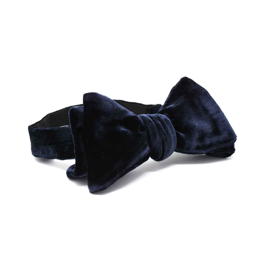 Navy Blue Self-Tie Silk Velvet Bow Tie - sera fine silk