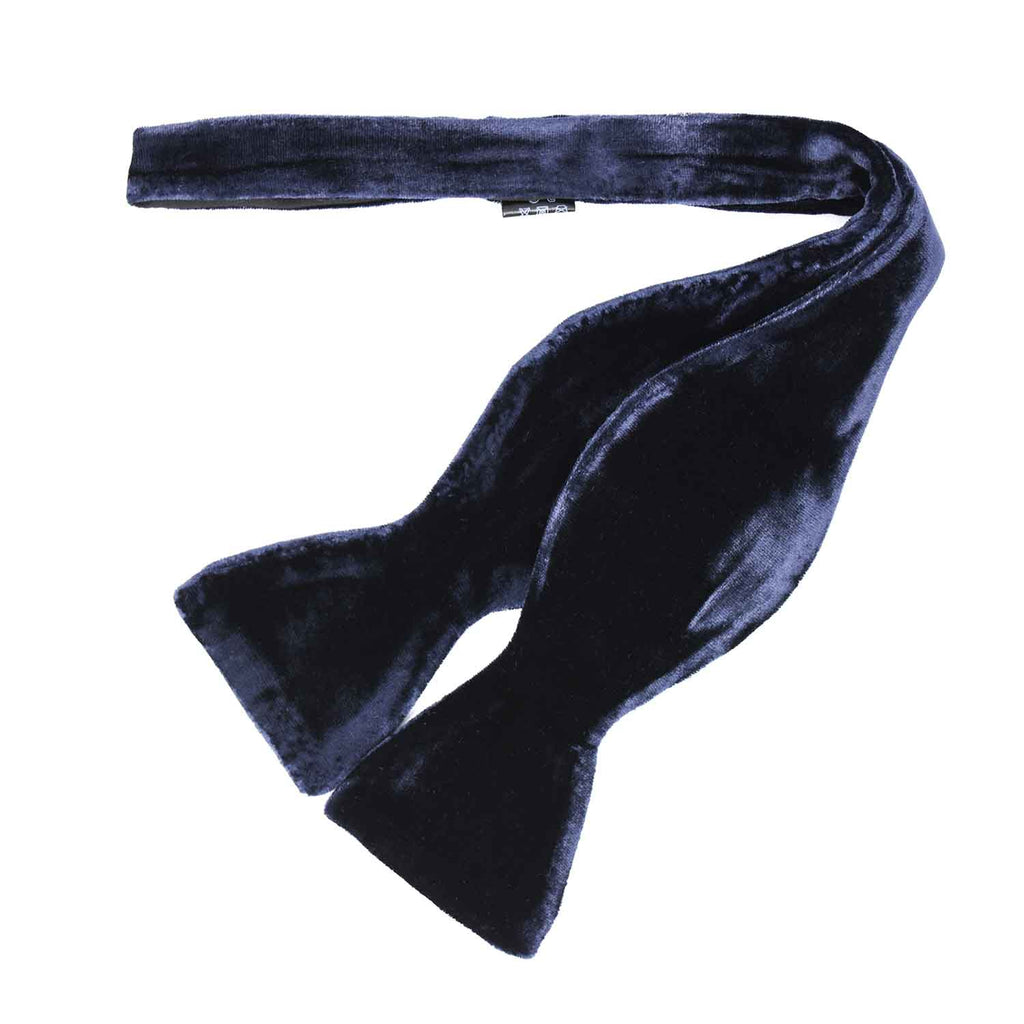 Navy Blue Self-Tie Silk Velvet Bow Tie - sera fine silk