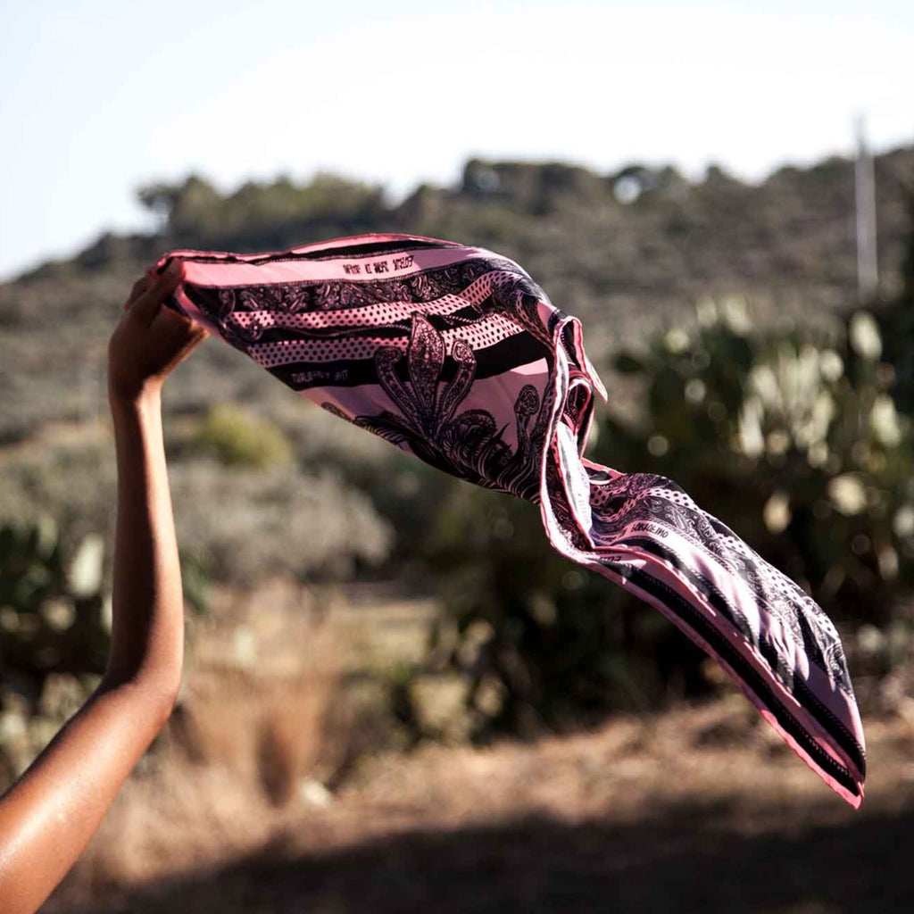 SERA FINE SILK & FUFFOLOGIST - eclectic spring in portofino pink silk bandana