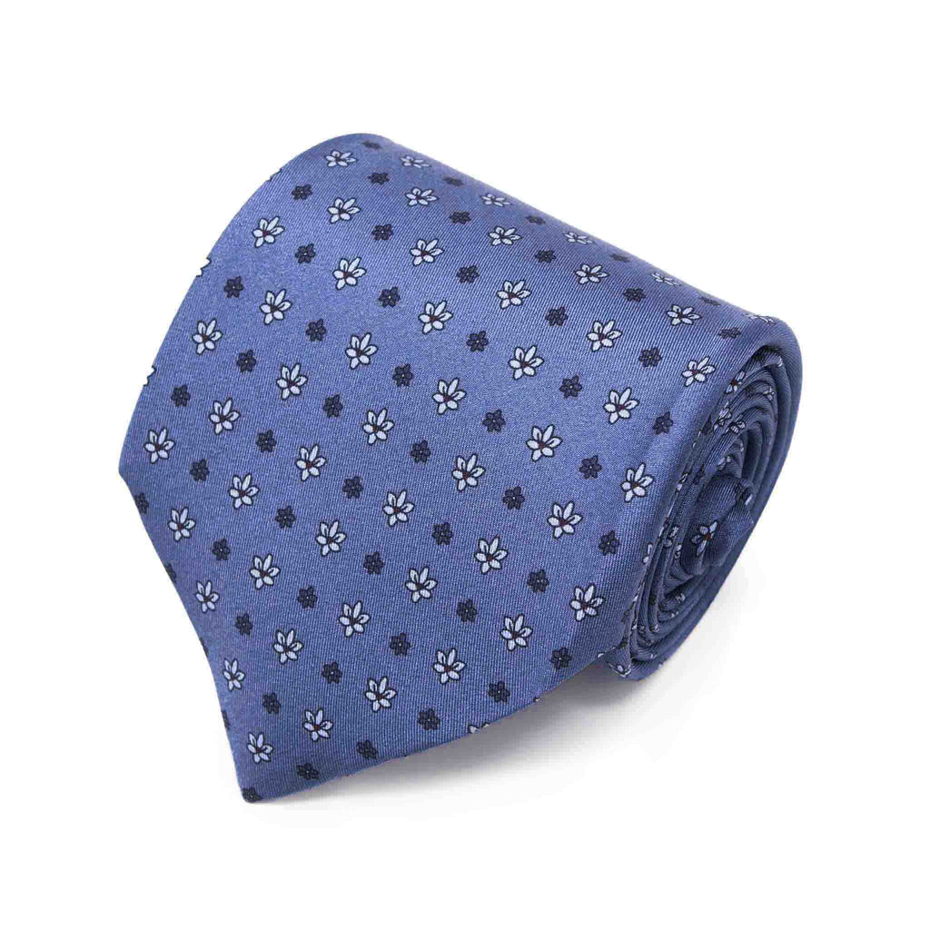 dust blue with small flowers silk tie