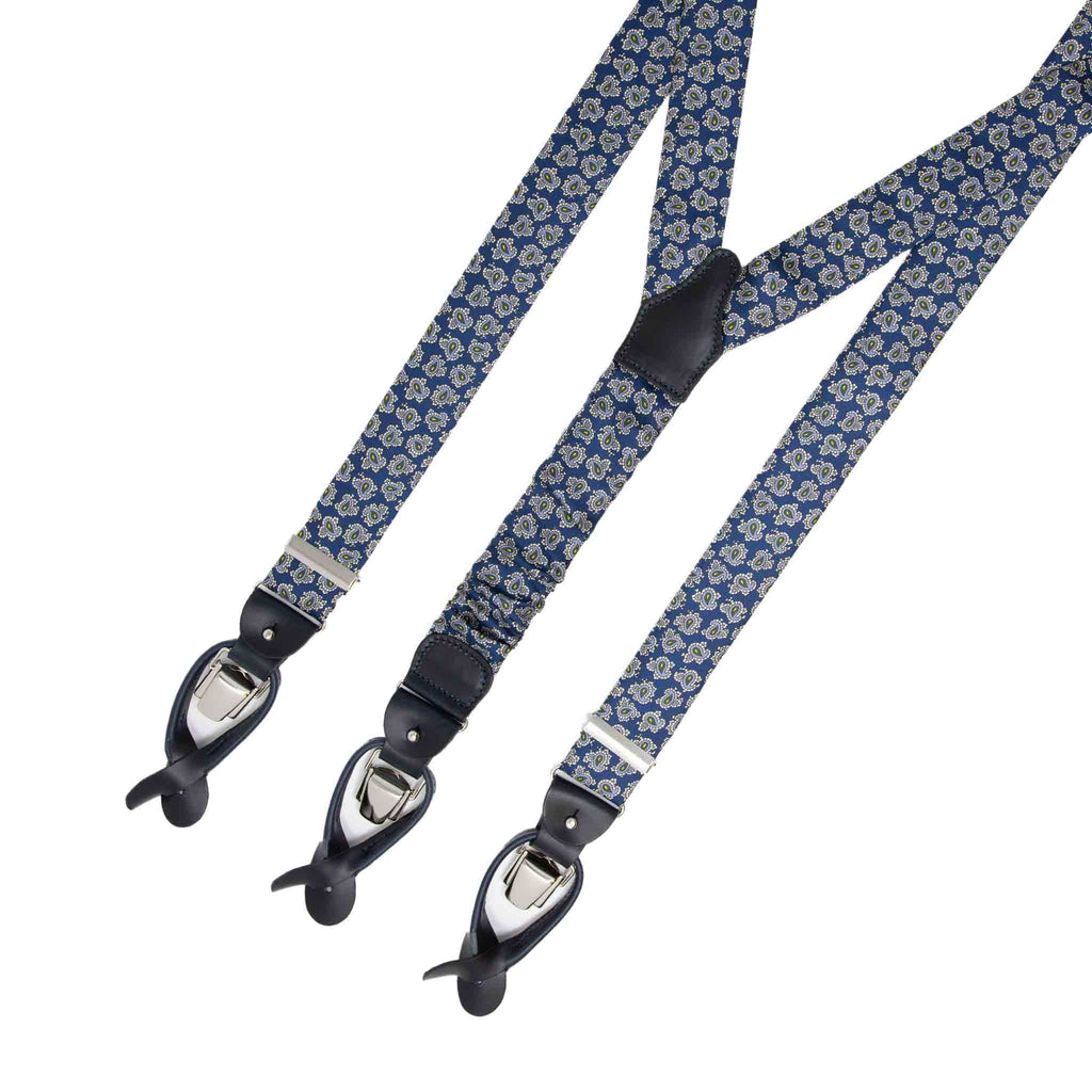 Sera fine silk - blue paisley silk suspenders
